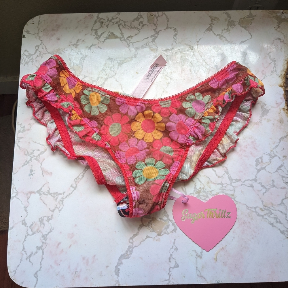 Nwt abd linger groovy daisy sugar thrillz mesh flutter panties / lingerie